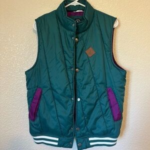Volcom Green and Purple Puffer Vest Unisex Size Medium